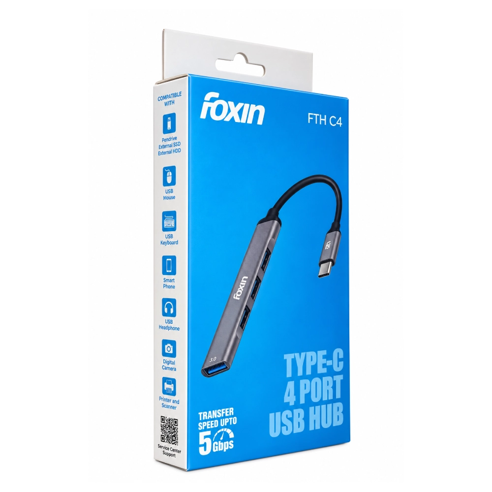 Foxin Type-C to 4 Port USB Hub 3.0 (Metal Body) FTH C4